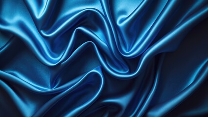 Fototapeta premium Silky blue fabric with ripple and wave design creating a soft, luxurious surface