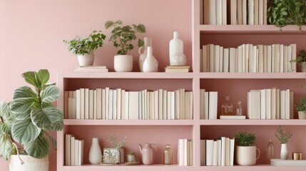Elegant Shelves with Books and Plants for Stylish Zoom Backgrounds