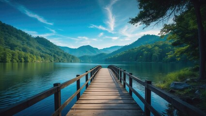 Fototapeta premium Wong Valley Reservoir Community Forest - a beautiful eco-tourism spot, comprising forests, mountains, water, sky, starry nights, great for camping