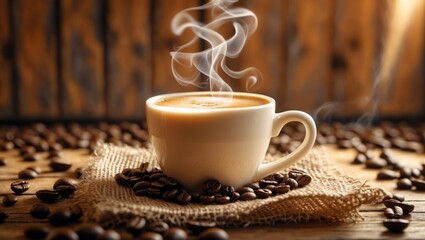 Close-up of a coffee cup on a wooden table