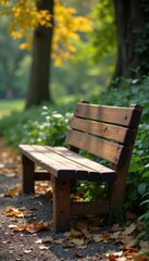 Naklejka premium Rustic wooden bench with backrest, simple design , simple, outdoor furniture