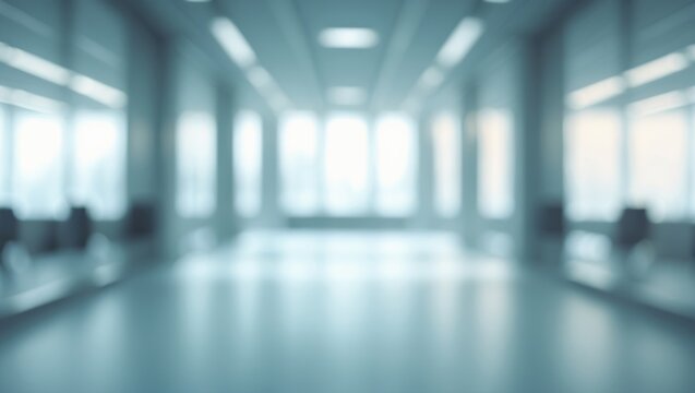 SMOOTH OFFICE BACKDROP, CONTEMPORARY BUSINESS INTERIOR CORRIDOR, HALLWAY WITH LARGE WINDOWS AND LIGHTING