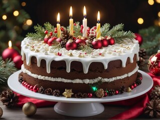 Christmas cake embellished with seasonal decorations