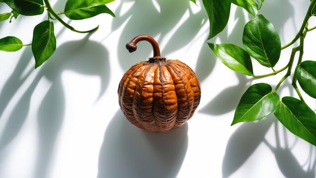 Isolated Tamarind Fruit on White Background with Green Leaves