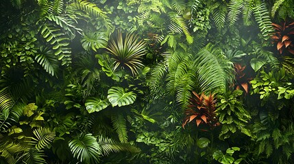 Fototapeta premium Lush Green Tropical Leaves with Various Textures and Patterns