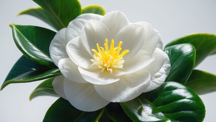 camellia bloom with leaf, isolated