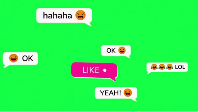 Colorful chat bubble expressions animation, transparent 4K video, green screen