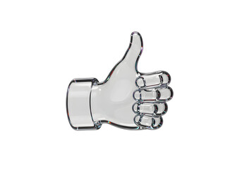 透明なガラスの手 親指を立てる 肯定的なジェスチャー 光沢感