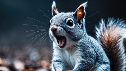 Obraz premium Yawning behavior of a grey squirrel