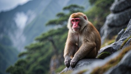 Naklejka premium Mountain-dwelling snow monkey