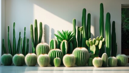 Cactus plant against a white wall in a contemporary home interior design with a natural backdrop