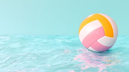 Colorful Volleyball Floating on Shimmering Water Surface in Sunlight