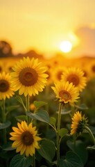 Obraz premium Sunlit sunflower field, soft focus background , wildlife, agriculture