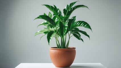 Fototapeta premium Beautiful home with small leaf plants in ornamental pots, Plants that purify the air indoors