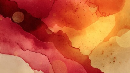 Abstract ambient album cover, expressive ink wash painting, flowing gradients of red, orange, and soft yellow, layered organic shapes, subtle texture, empty space, minimalistic mood, zen-inspired
