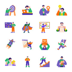 Fototapeta premium Set of 16 Winner Characters Flat Style Illustrations