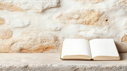 Open sketchbook resting on stone ledge, inviting creativity and inspiration