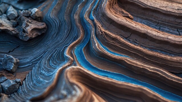 Detailed image of lava rock crust highlighting swirling patterns, rough textures, and ash deposits in a volcanic environment - Powered by Adobe