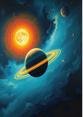 Naklejka premium celestial, astronomy, solar system, star, orbit, galaxy, stardust, cosmic rays,