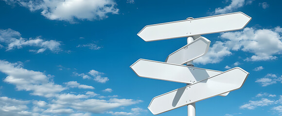 Blank Directional Signs Set Against a Vibrant Sky