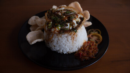 Rice with Fried Egg, Sweet Soy Sauce, and Crackers