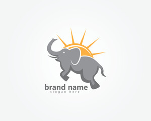 elephant logo, creative elephant with sun logo design template