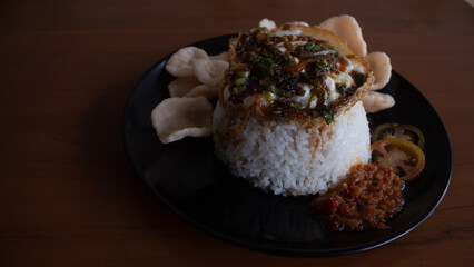 Rice with Fried Egg, Sweet Soy Sauce, and Crackers
