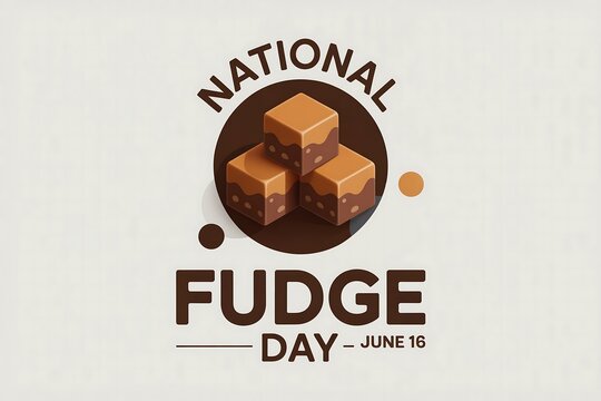National fudge day graphic with fudge cubes and text on a light beige background