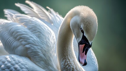 Obraz premium White swan grooming its feathers in detail