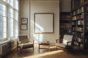 Well-lit study room with comfortable seating area.