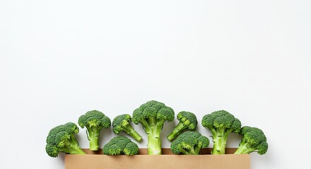 Fresh Broccoli in Paper Bag on White Background
