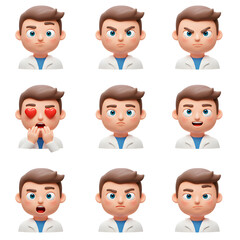 Cartoon doctor avatars displaying various emotions