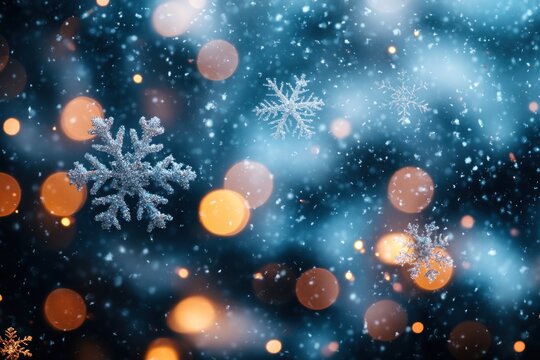 Festive winter snowflakes with bokeh lights - Powered by Adobe
