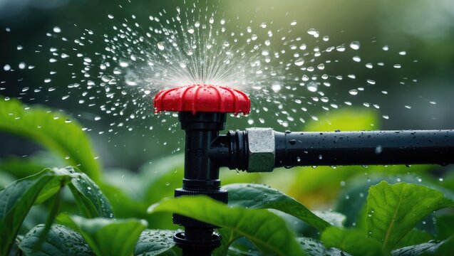 Close-up perspective of a drip irrigation pipe delivering water to the plantation in the orchard