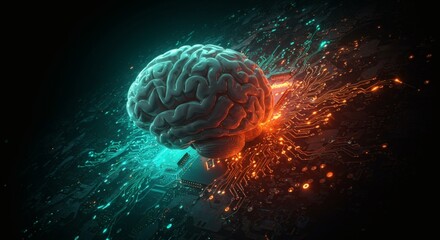 Fototapeta premium Brain Connecting with Computer Circuitry Representing Artificial Intelligence Concept