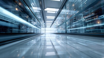 bright technology perspective grid, bluish hues, glowing interface panel, perspective from the right, background resembling an office space or server room vibrant and bright colors