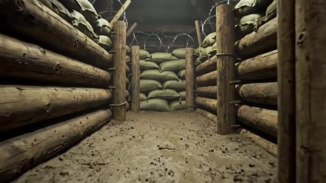 A detailed view inside a world war i trench system illustrating trench warfare and battlefield fortifications