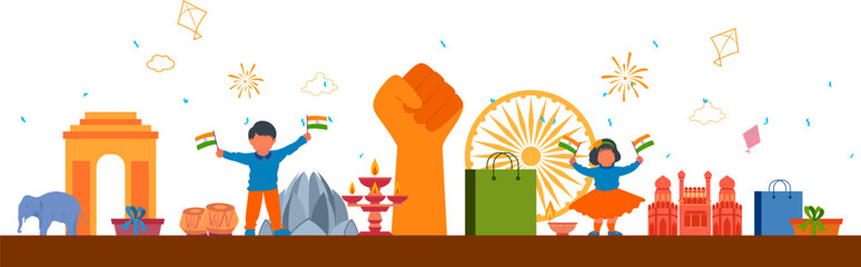 illustration of flat minimal simplistic background for 26 January Happy Republic Day of India