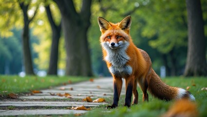 Outdoors park with an orange fox