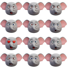 Cartoon elephant faces set with various expressions