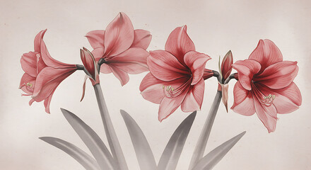 Obraz premium Amaryllis Flowers Botanical Illustration Vintage Style Elegant Floral Design