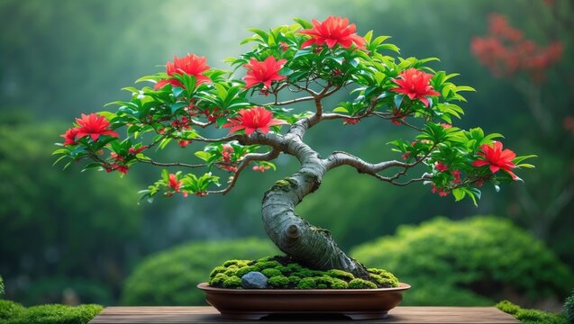 Fototapeta The blend of flowers and leaves on bonsai plants gives them a captivating and unique appearance