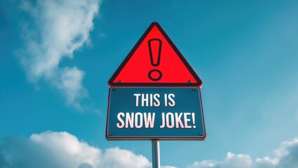 Partly cloudy sky with a red and white triangular sign indicating weather warning