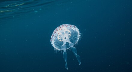 Fototapeta premium Beautiful translucent jellyfish swimming gracefully in the deep blue ocean