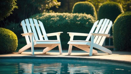 Located by the pool are two chairs.