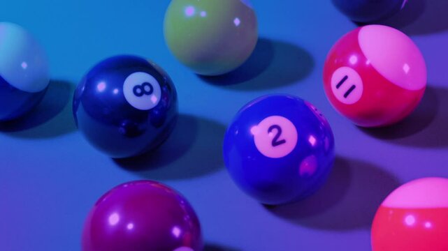 Pool Table Mid Game In Party Lights