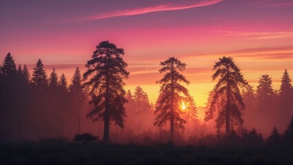 Stunning sunset against a forest silhouette