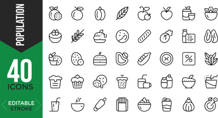 Population & Demographics Line Icon Set – Editable Vector Illustrations

