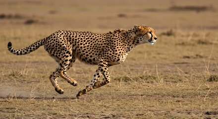 Cheetah running fast in savanna grassland wildlife animal nature photography safari adventure travel image on transparent background