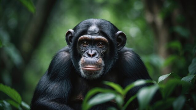African Chimpanzee (Pan troglodytes) Facing Camera in Gombe Stream National Park, Tanzania